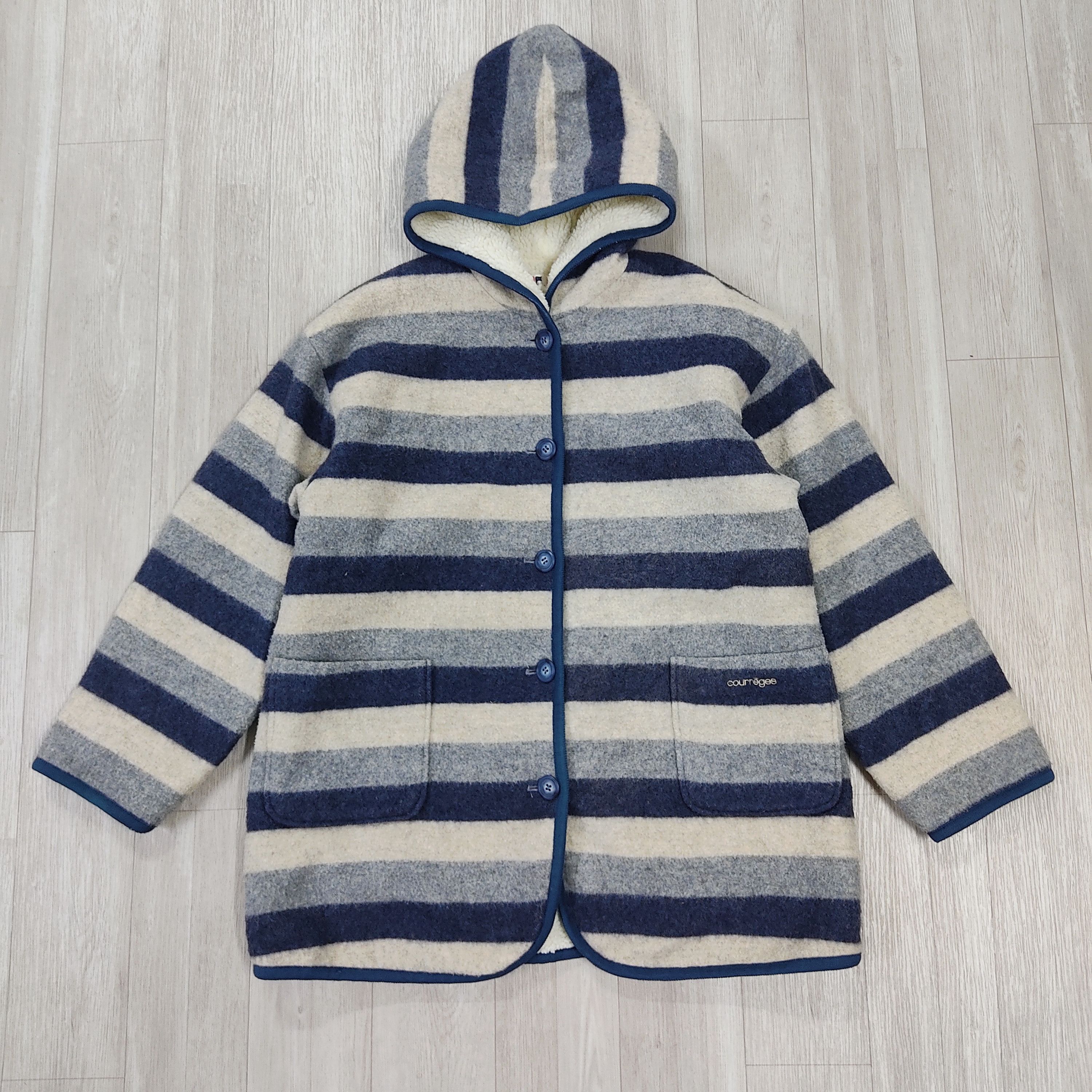 Courreges Courreges Striped Fleece Lining Hooded Hippie Jacket Size US M / EU 48-50 / 2 - 4 Thumbnail