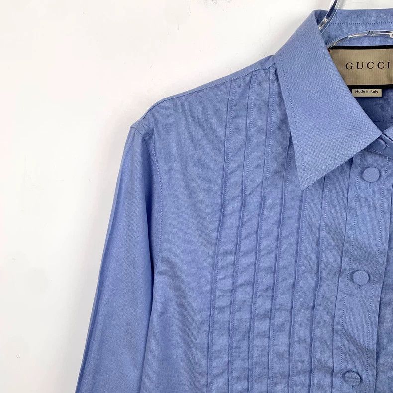Gucci Gucci Blue Cotton Long Sleeve Shirt- Size US S / EU 44-46 / 1 - 3 Thumbnail