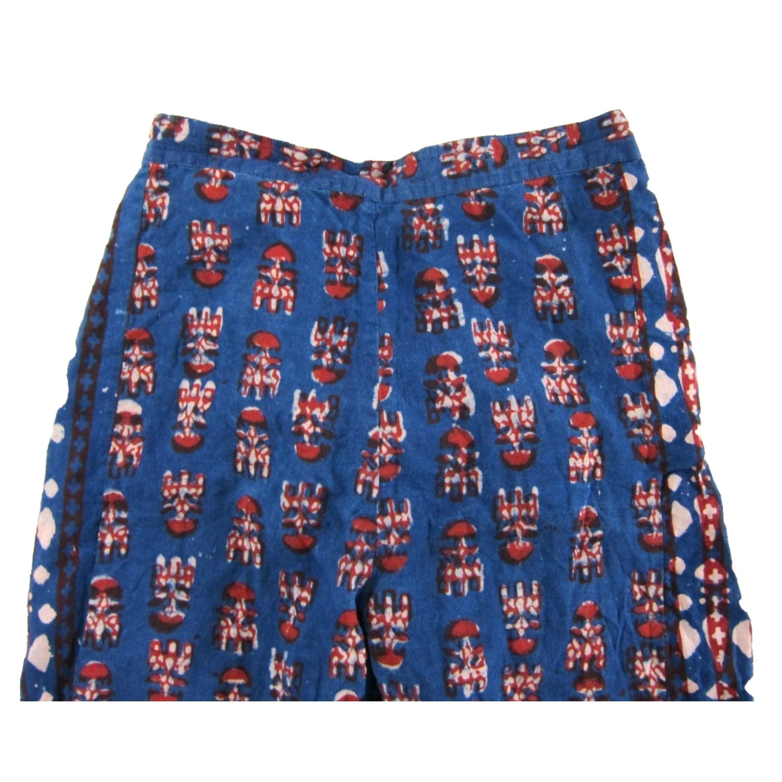 Vintage Fabindia 100% Cotton Blue Red High Rise Waist Wide Leg Hippie Pant Woman XS Size 26" / US 2 / IT 38 - 4 Thumbnail