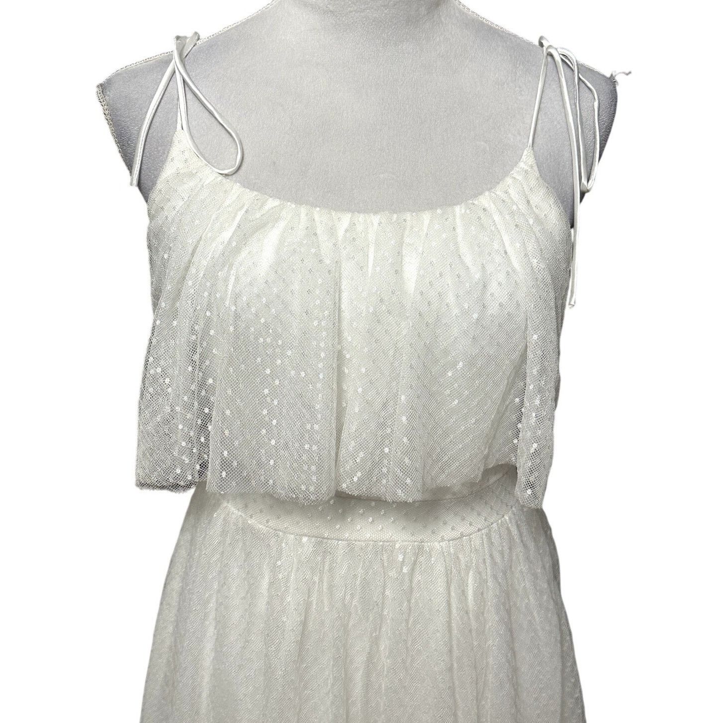 Other Lulus Mesh Midi Dress Swiss Dot Tie Straps Zipper White XS Size XS / US 0-2 / IT 36-38 - 3 Thumbnail