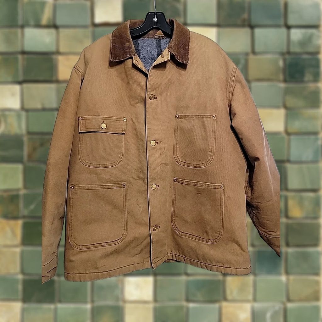 Carhartt VINTAGE Carhartt Jacket Workwear Canvas Cotton Lined Tan 2XL Mens Distressed Front Back Sleeves Chest 25.5 Length 29.5 Mw2/26 Size US XXL / EU 58 / 5 - 1 Thumbnail