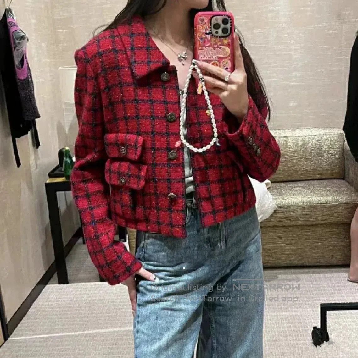 Chanel Chanel 22K Red Black Plaid Jacket. Size XXS / US 00 / IT 34 - 5 Thumbnail