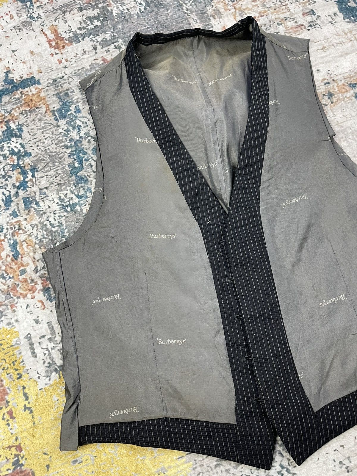 Burberry Vtg Burberry Full Printed Striped Suit Vest Size US S / EU 44-46 / 1 - 9 Thumbnail