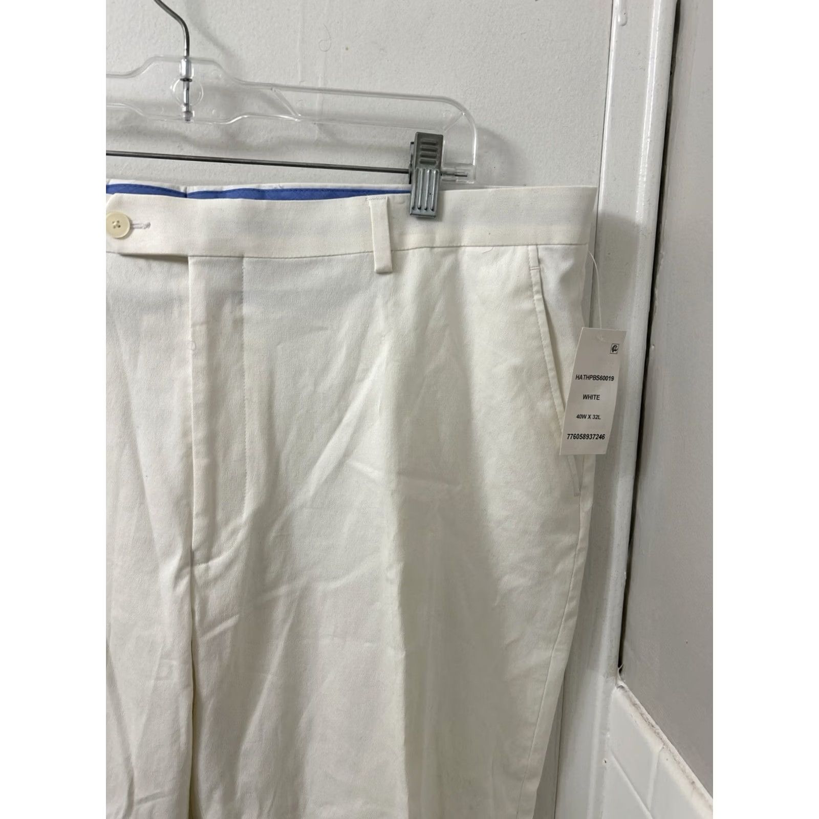 Tommy Hilfiger Tommy Hilfiger Dress Pants Mens 40x27 White Cotton Stretch NWT Cuffed Logo Zipper Flat Front Straight Leg"} Size US 40 / EU 56 - 4 Thumbnail