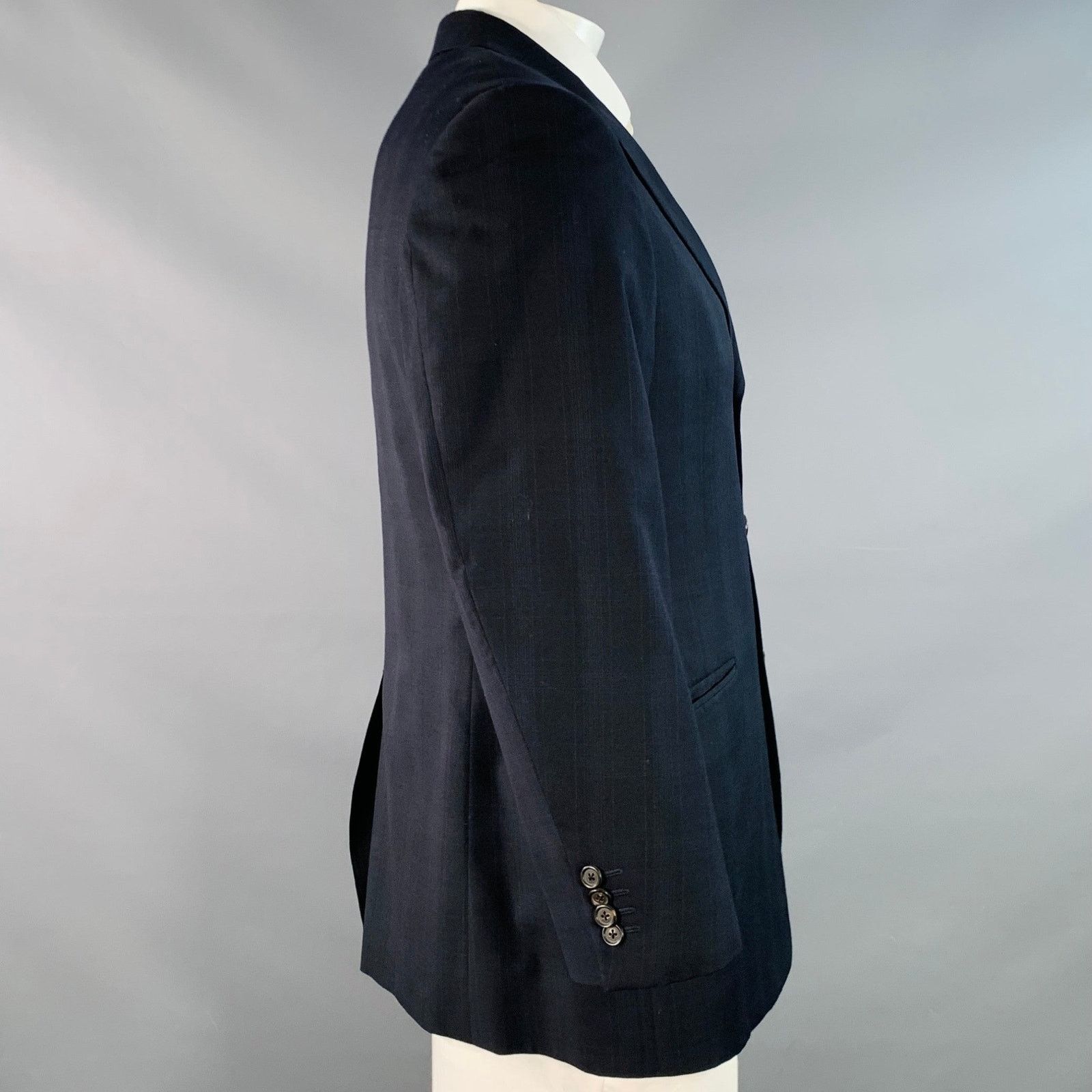 Prada Navy Charcoal Plaid Wool Single Breasted Notch Lapel Size 42R - 3 Thumbnail