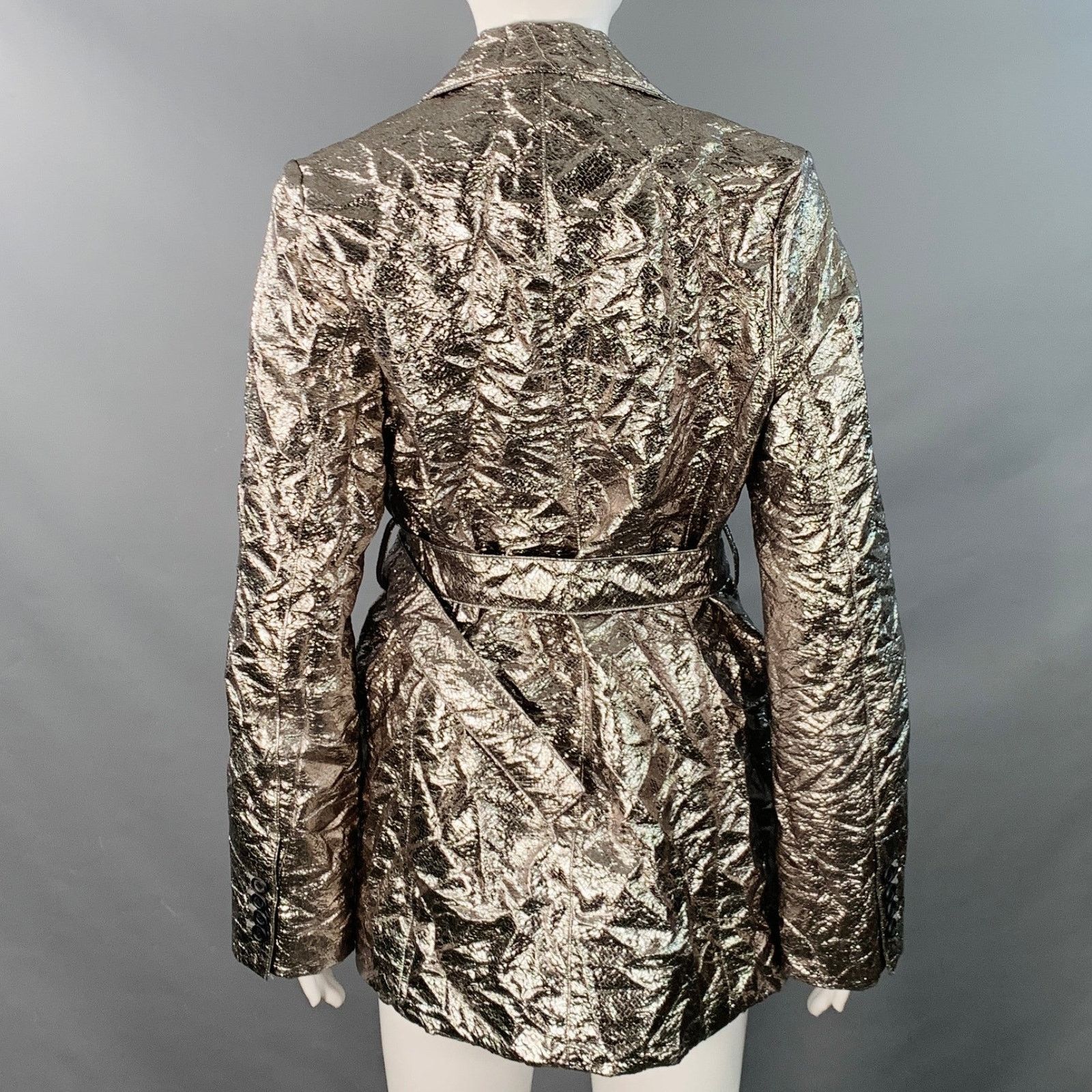 Sies Marjan Metallic Silver Polyester Blend Notch Lapel Belted Jacket Size M / US 6-8 / IT 42-44 - 4 Thumbnail