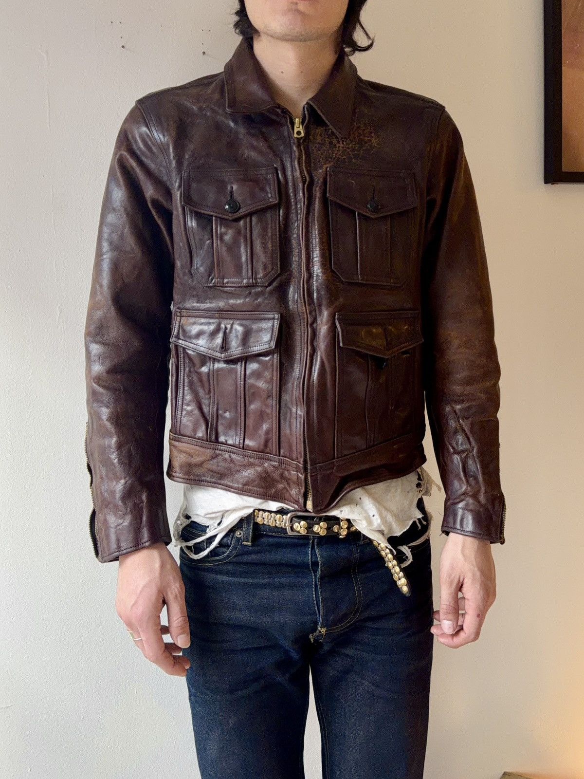 RRL Ralph Lauren RRL Fenton Brown Leather Jacket Size US L / EU 52-54 / 3 - 5 Thumbnail