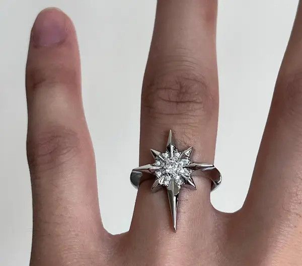 Jewelry Silver Starburst Crystal Ring, Adjustable Silver Band Size ONE SIZE - 5 Thumbnail