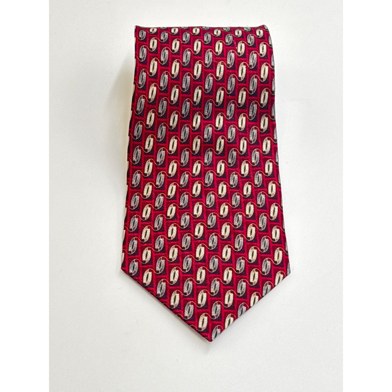 Zanetti Zanetti Silk Geometric Necktie Red Made in USA Classic Tie Size ONE SIZE - 2 Thumbnail