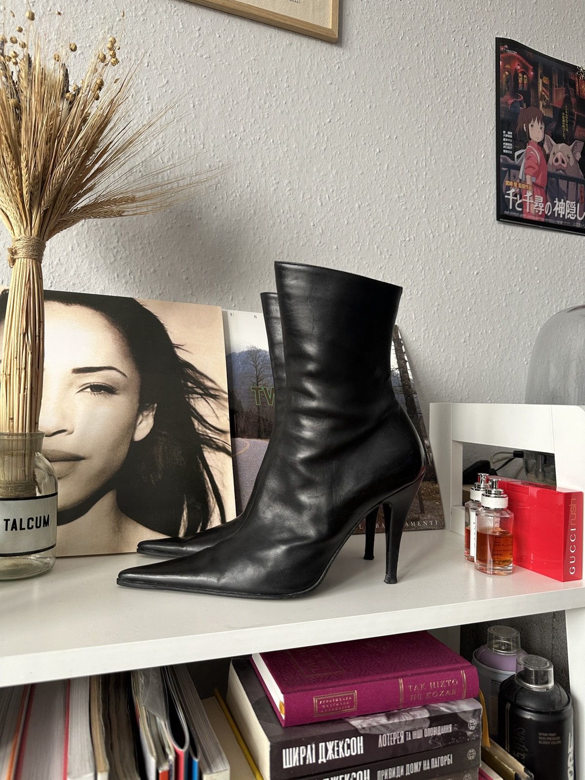 Vintage Sexy Classy Pointed Toe Leather Heels Black Boots 90s Size US 8.5 / IT 38.5 - 8 Thumbnail