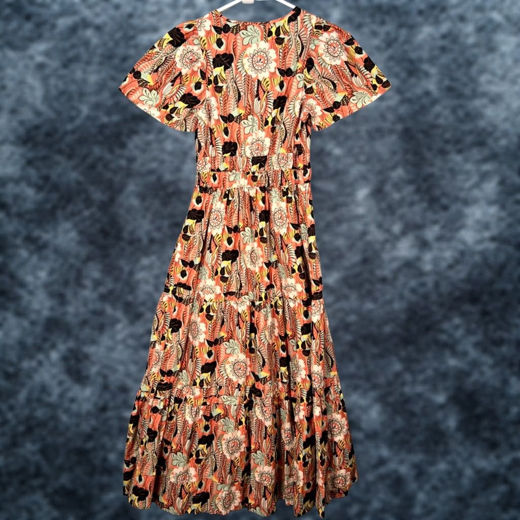 Anthropologie VINTAGE Maeve Anthropologie Maxi Dress Floral V-Neck Flutter Sleeve 2XS Orange Womens Size XXS / US 00 / IT 34 - 1 Thumbnail