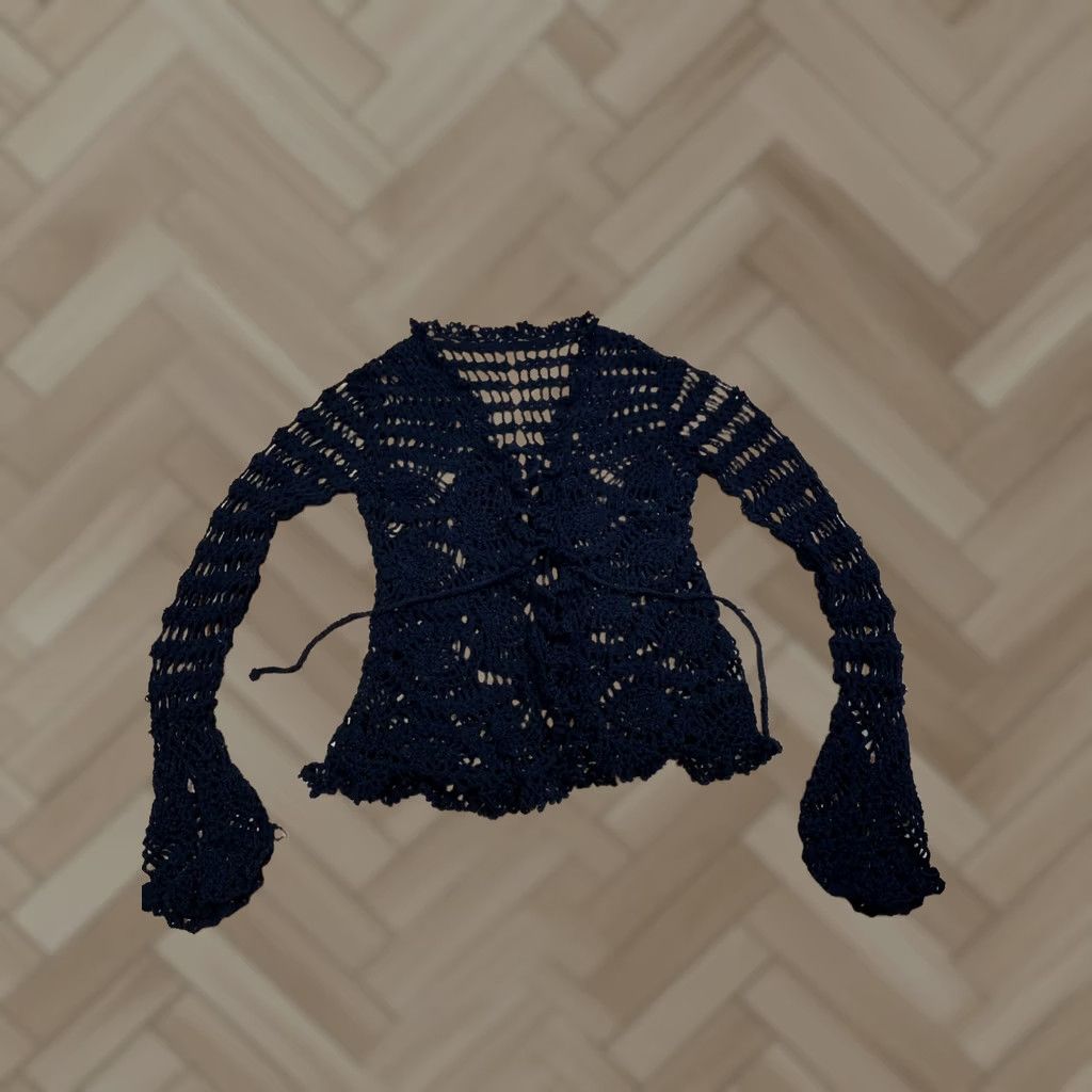 Vintage Black crochet Cardigan Top Women S/M Open Knit Boho Festival Lacey Size S / US 4 / IT 40 - 1 Thumbnail