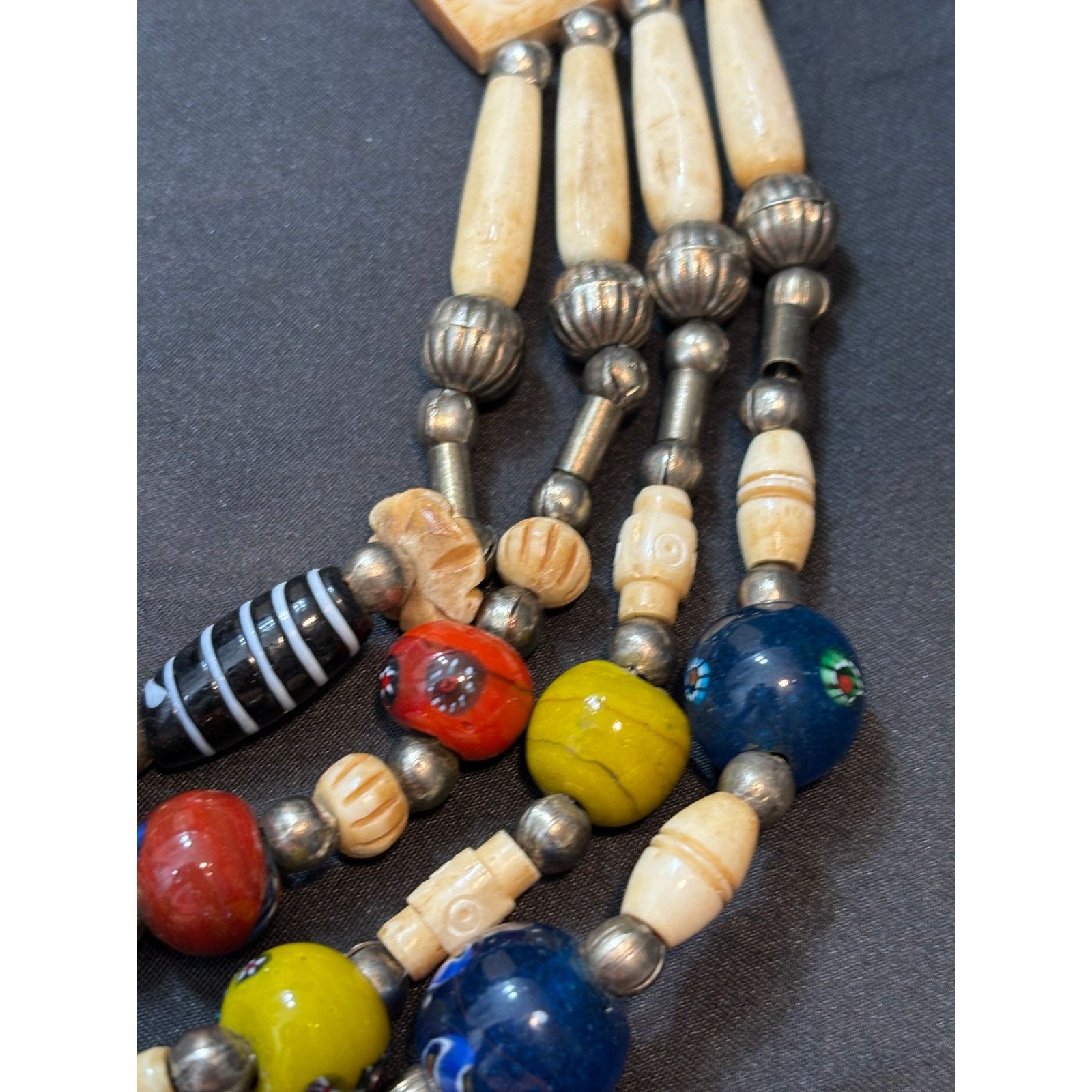 Other Multi-Strand Tribal Trade Bead Necklace Bone & Glass Beads Size ONE SIZE - 16 Thumbnail