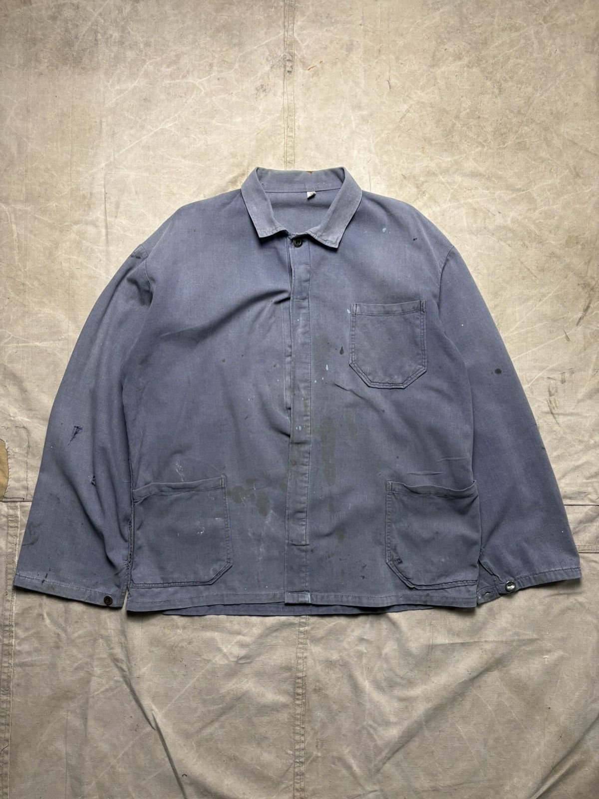 image of Le Laboureur x Vintage 50S Trashed Faded Chore French Worker Jacket in Blue, Men's (Size Large)