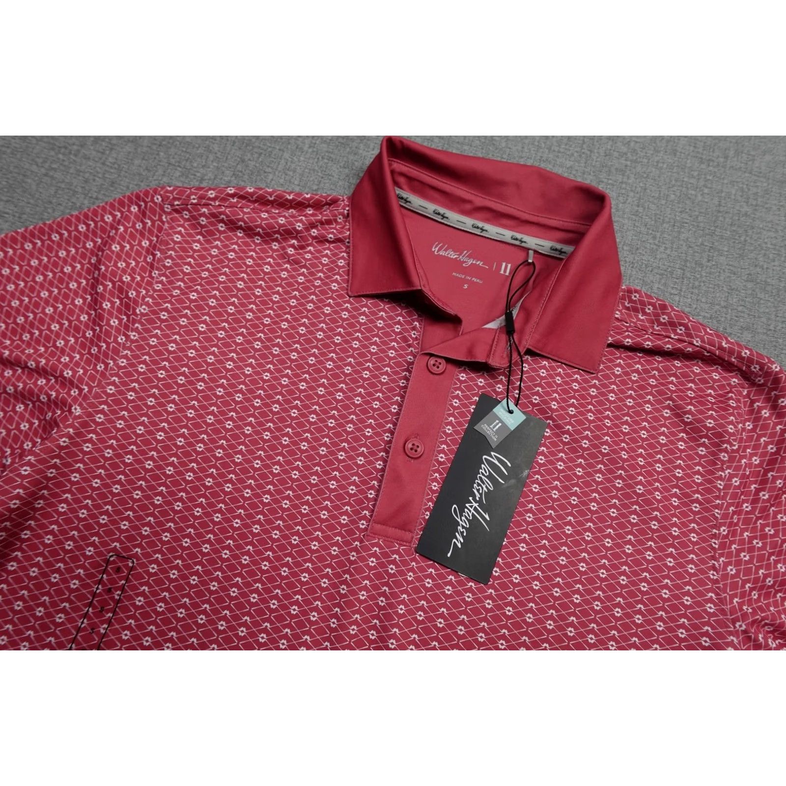 Vintage Walter Hagen P11 Geo Club Polo Mens Small Pink UPF 30+ Golf Performance Stretch Shirt Size US S / EU 44-46 / 1 - 2 Thumbnail