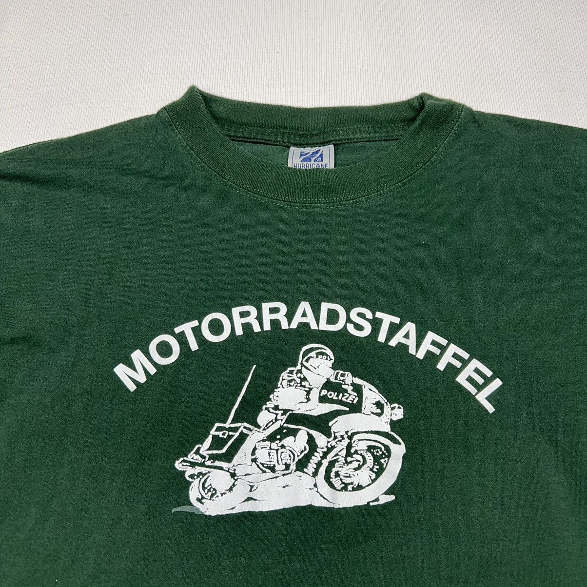 Vintage VTG German Police Tee Shirt Green Motorcycle Polizei Bike Size US XXL / EU 58 / 5 - 2 Thumbnail