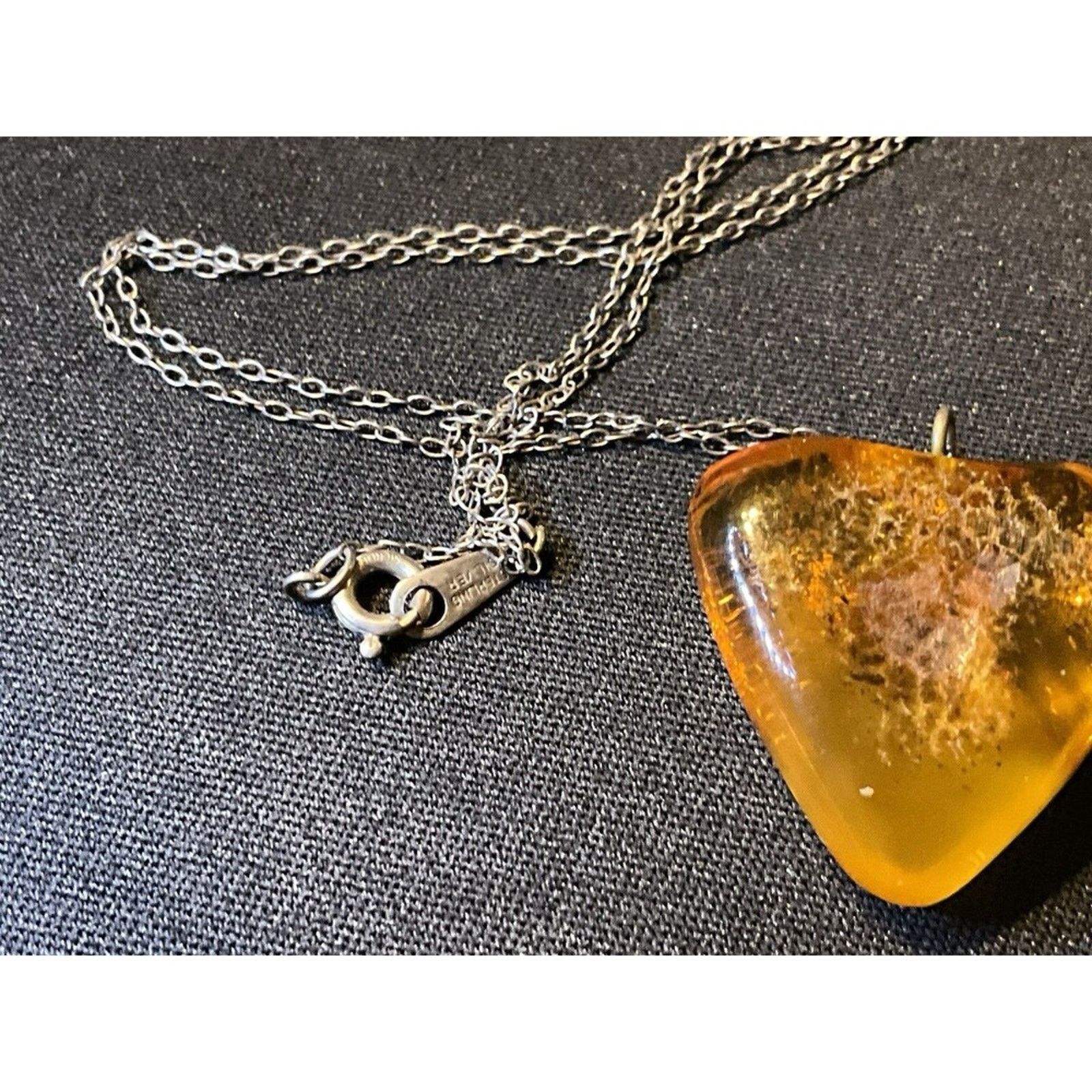 Other Vintage Sterling Amber Heart Pendant Necklace 16in Size ONE SIZE - 2 Thumbnail