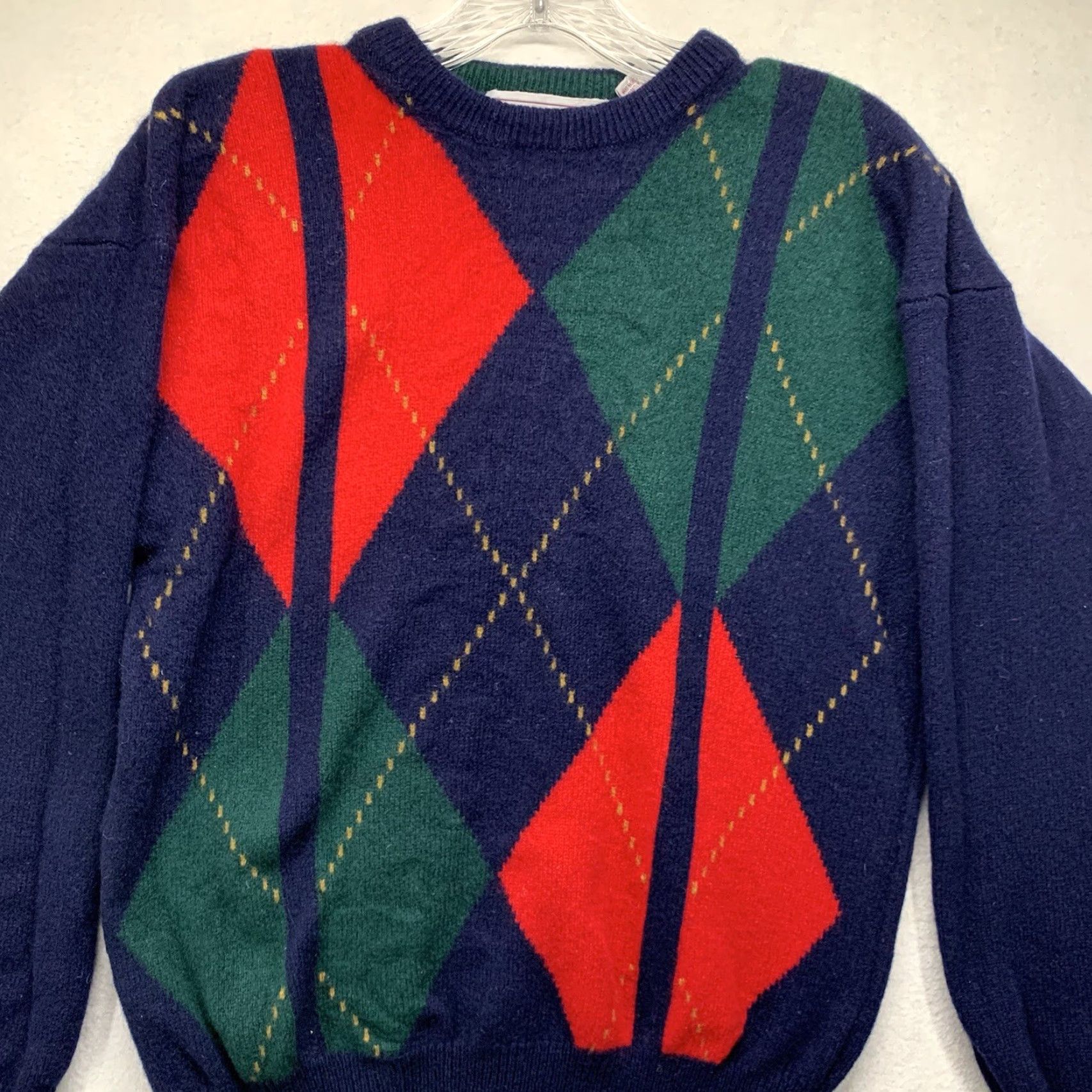 Vintage VINTAGE John Ashford Men’s Pullover Sweater Long Sleeve Crew Neck Argyle Knit Wool Lambswool Navy 80s 90s Retro Casual Size US M / EU 48-50 / 2 - 5 Thumbnail