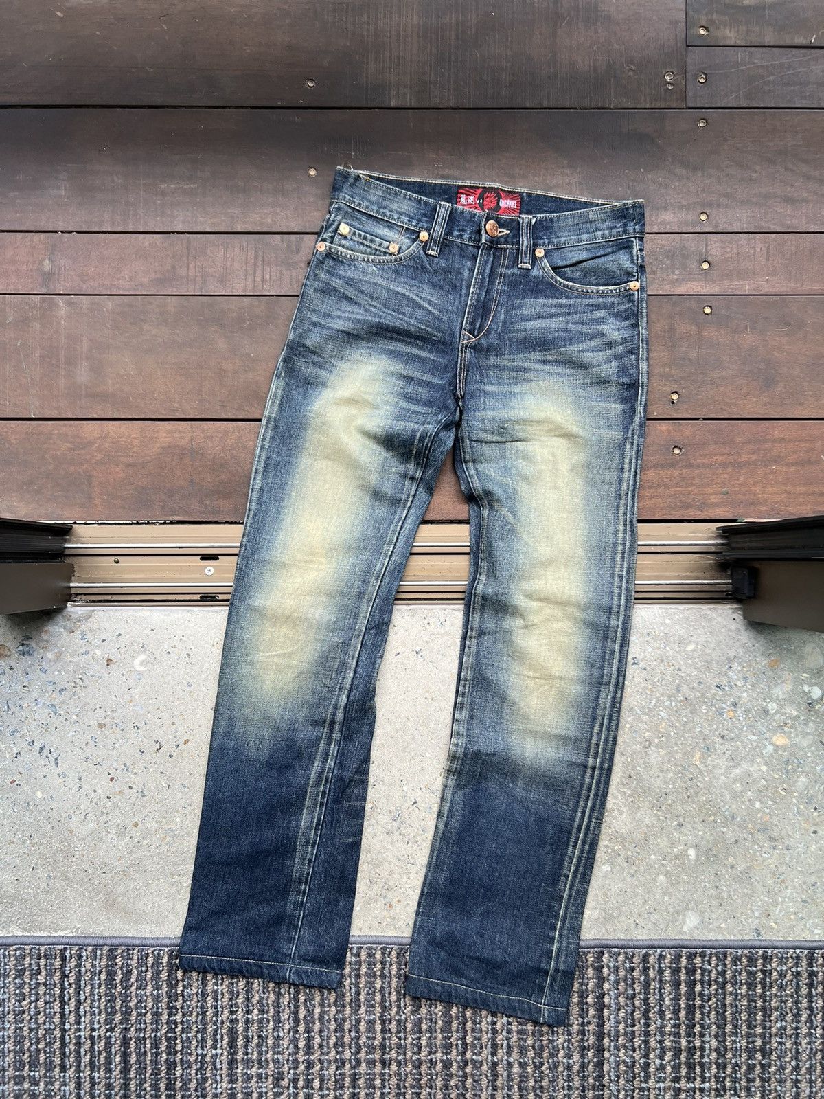 Japanese Brand 00’s ONIARAI RARE EMBROIDED FADED JEANS EVISU STYLE RARE Size US 29 - 3 Thumbnail