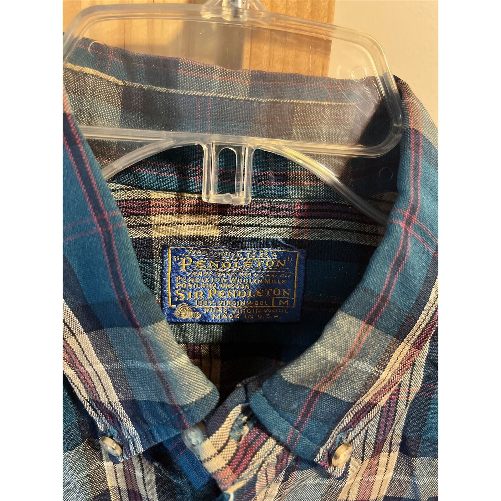 Pendleton Pendleton Vintage Men’s M Blue Plaid LS Button Up Wool Shirt Size US M / EU 48-50 / 2 - 3 Thumbnail