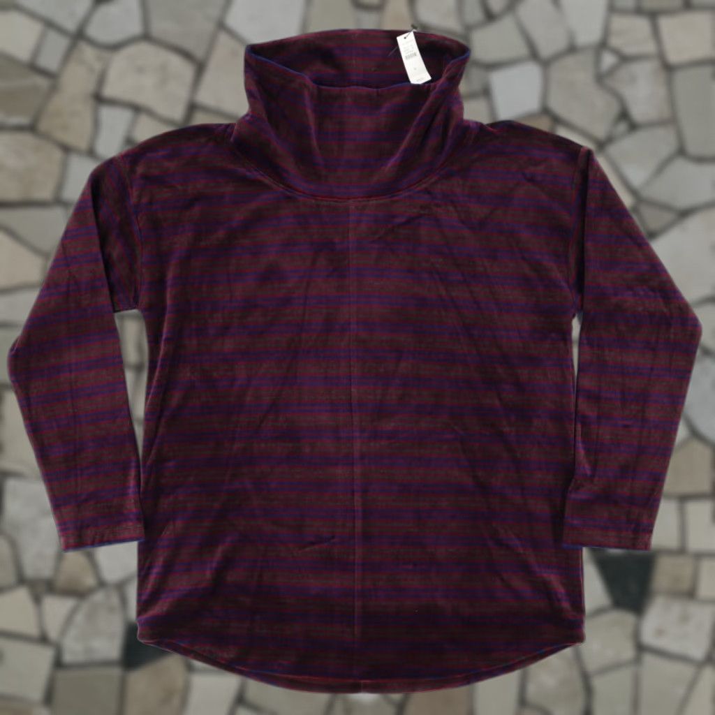 Talbots Talbots Velvet Chimney Neck Pullover Striped Sweatshirt Wine Women's L Size L / US 10 / IT 46 - 1 Thumbnail