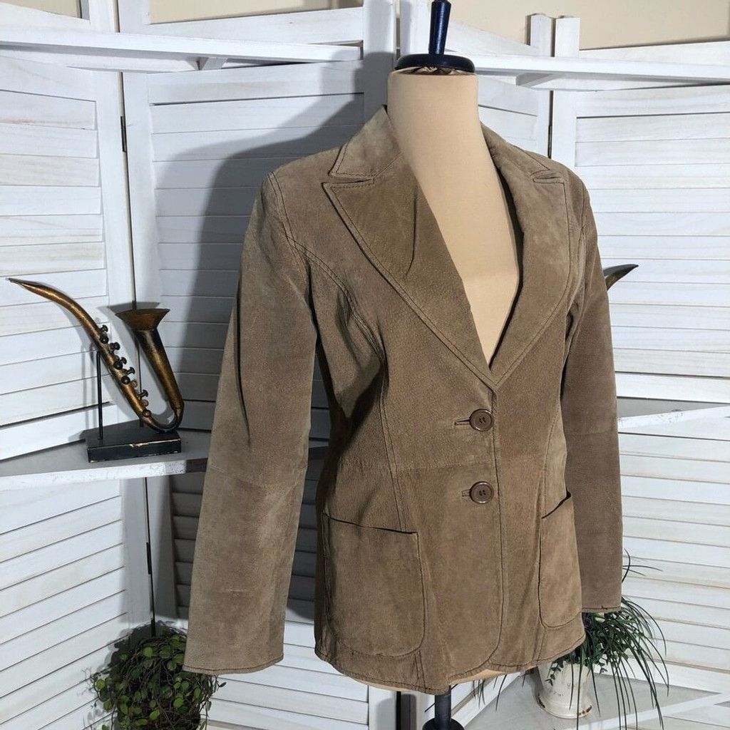 Vintage Y2K Blazer Coat Genuine Suede Leather Lined Camel Brown M Size L / US 10 / IT 46 - 12 Thumbnail
