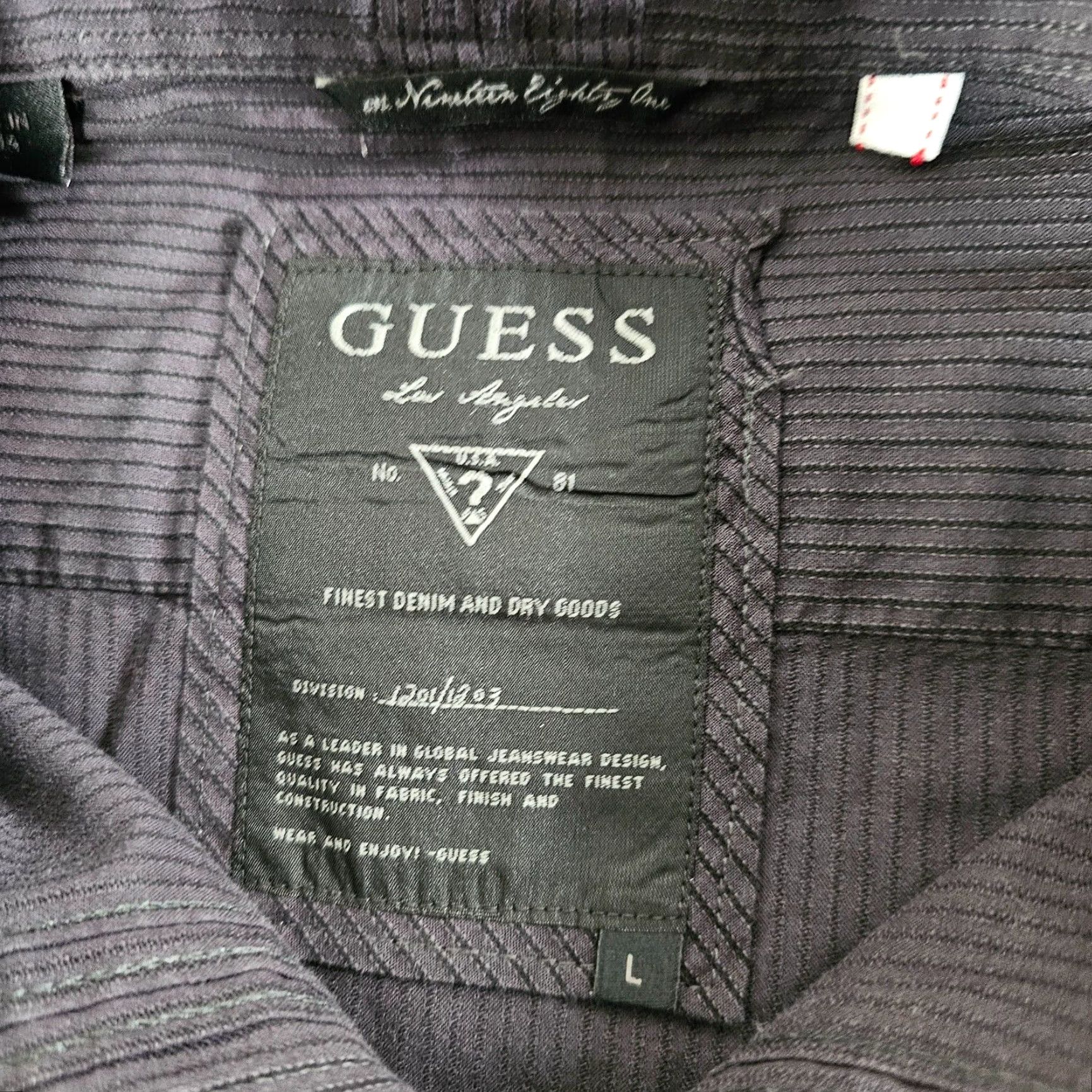 Guess VINTAGE GUESS Men’s Button-Up Shirt Large Black Cotton Striped Logo 90s Casual Size US L / EU 52-54 / 3 - 2 Thumbnail