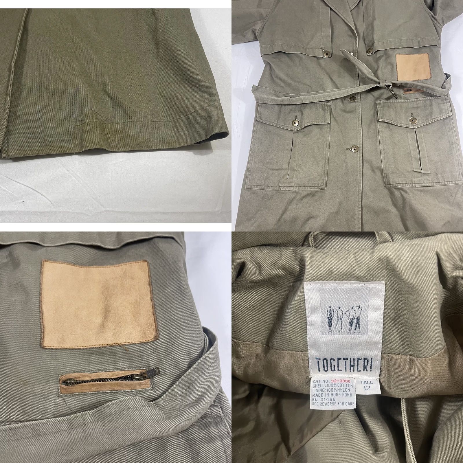 Olive Vintage Together! Womens 12 Tall Olive Green Duster Jacket Trench Coat Army 80s Size XL / US 12-14 / IT 48-50 - 8 Thumbnail