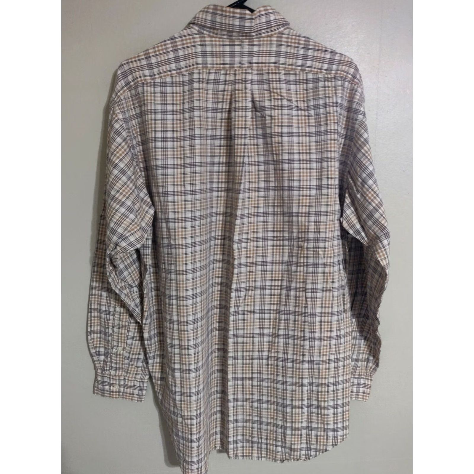 Polo Ralph Lauren VINTAGE Polo Ralph Lauren Blake Two-Ply Tan Plaid L/S Button-Down Dress Shirt Mens L Shirt Brown Plaid Logo 100% Cotton Casual Button-Up Sleeve Long Size 42R - 4 Thumbnail