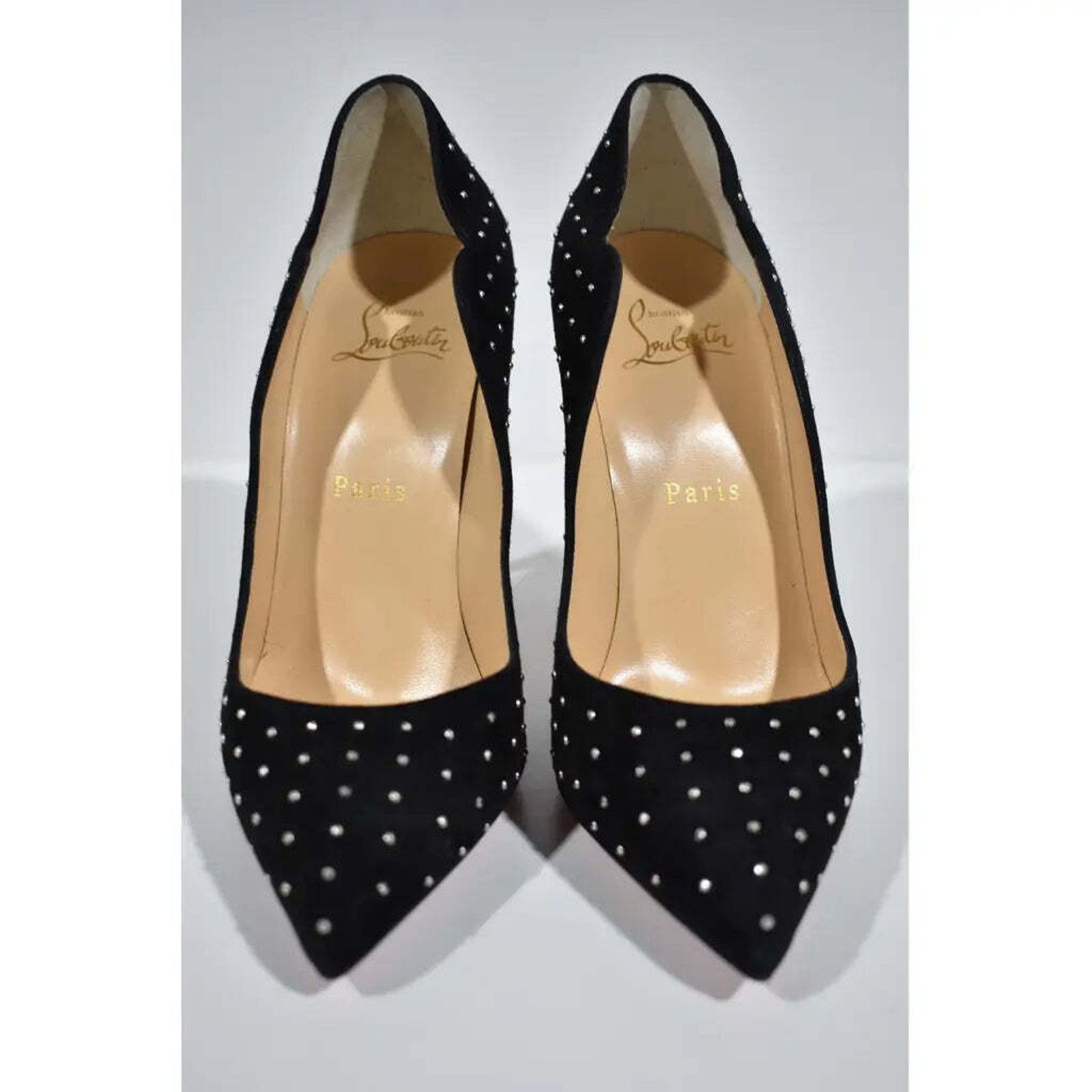 Christian Louboutin Hot Chick Plume 100 Black Silver Stud Suede Heel Pump 36.5 Size US 6.5 / IT 36.5 - 6 Thumbnail