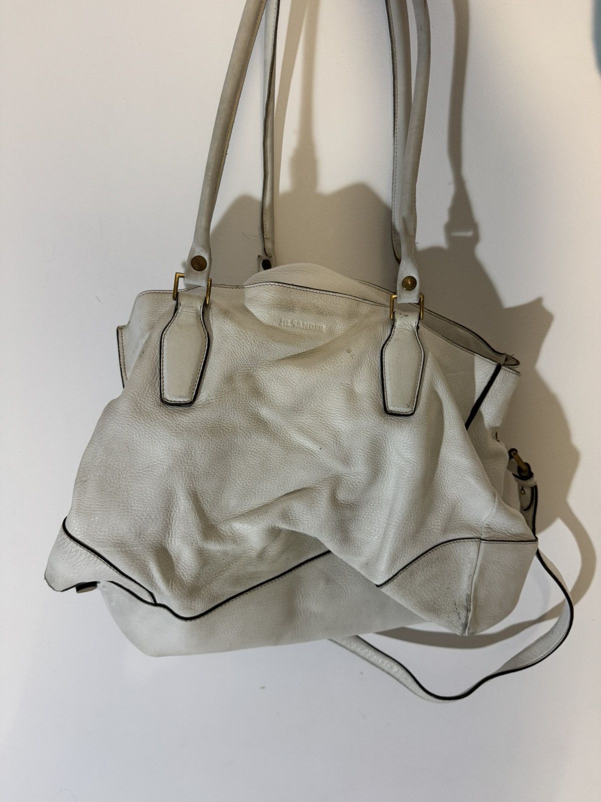 Jil Sander Leather Shoulder Bag Luxury Vintage Italy Design in White, Women's