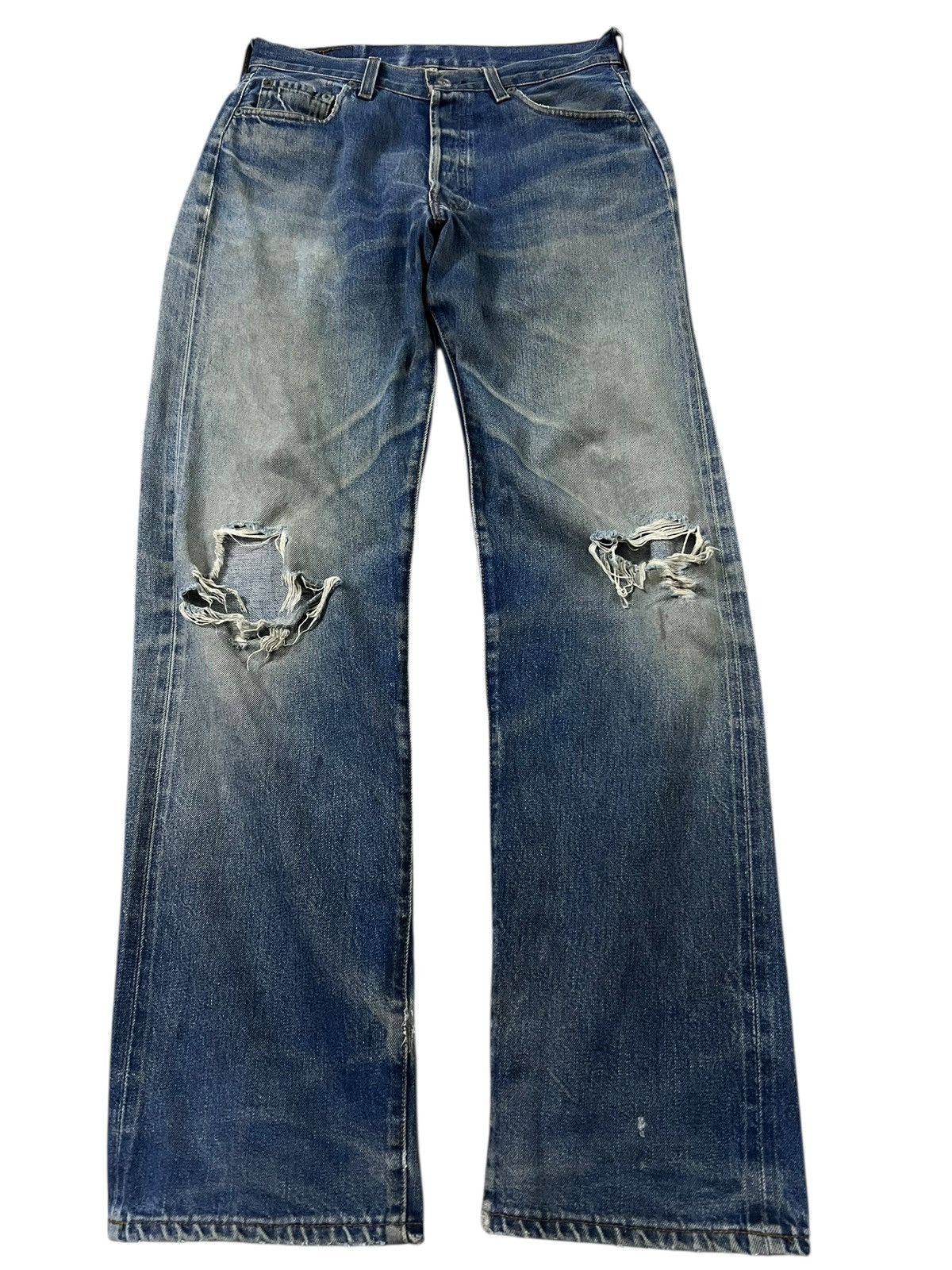 Levi's Vintage 1993 Levis 501 E Selvedge Distressed Ripped Jean Size US 29 - 1 Thumbnail