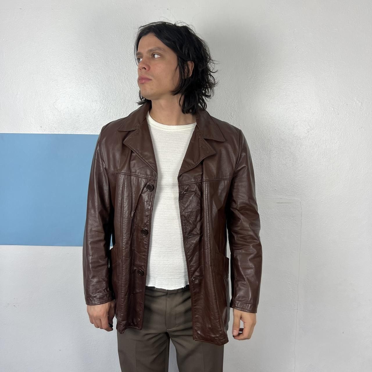 image of Vintage Burgundy Leather Jacket • Size L/xl, Men's