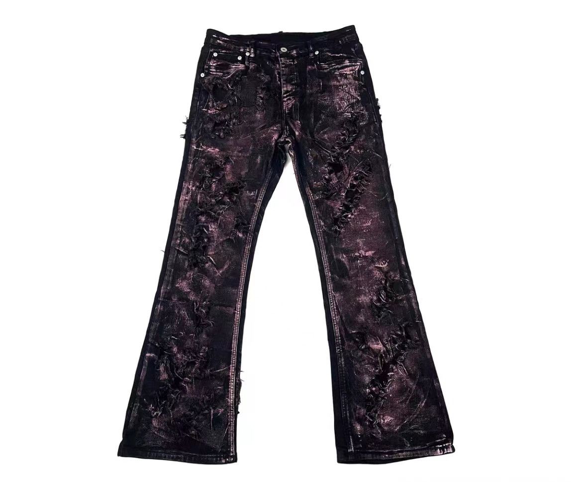 image of Handcrafted Punk Rose Gold Wax Coated Micro-Flare Jeans in Waxed Rose Gold, Men's (Size 31)