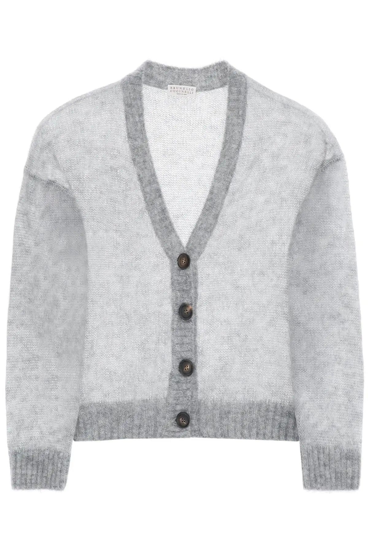 image of Brunello Cucinelli O1S22I1N0424 Soft Wool & Mohair Cardigan In Grey, Women's (Size XS)