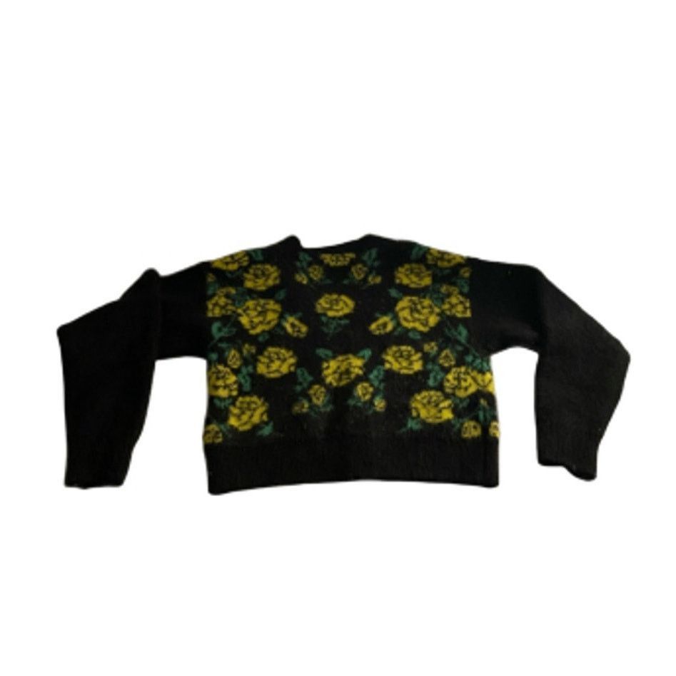 Forever 21 Grunge Floral Cropped Y2K Knit Cardigan Black Yellow Rose Size S / US 4 / IT 40 - 5 Thumbnail