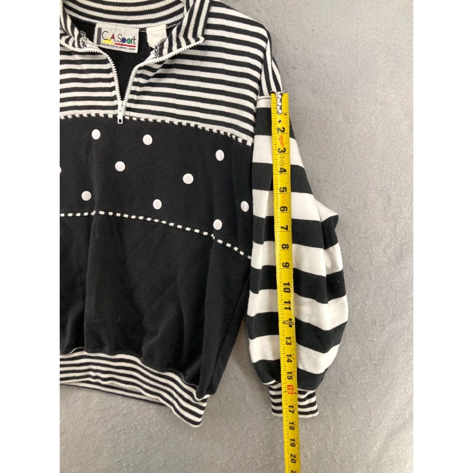 C&A VINTAGE C&A Pullover Shirt Womens Medium Black 90s 80s 1/4 Zip Polka Dot Balloon Sleeve Size M / US 6-8 / IT 42-44 - 4 Thumbnail