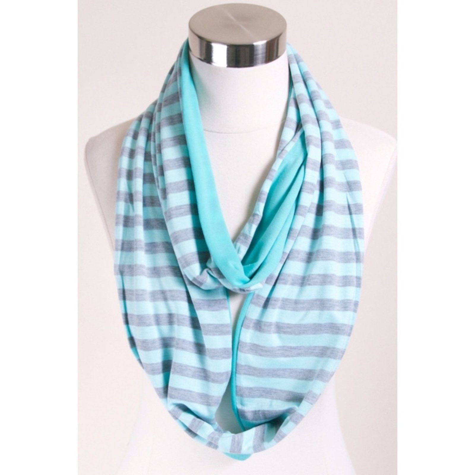 Other NEW Reversible Turquoise & Gray Stripe Cowl Infinity Scarf Size ONE SIZE - 1 Preview