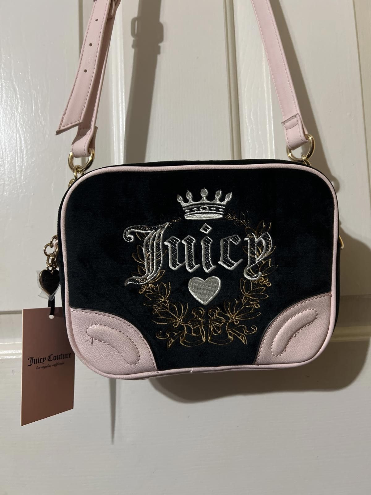 Juicy Couture Jeans Juicy Couture Black and Pink Velvet Crossbody Bag Size ONE SIZE - 2 Thumbnail