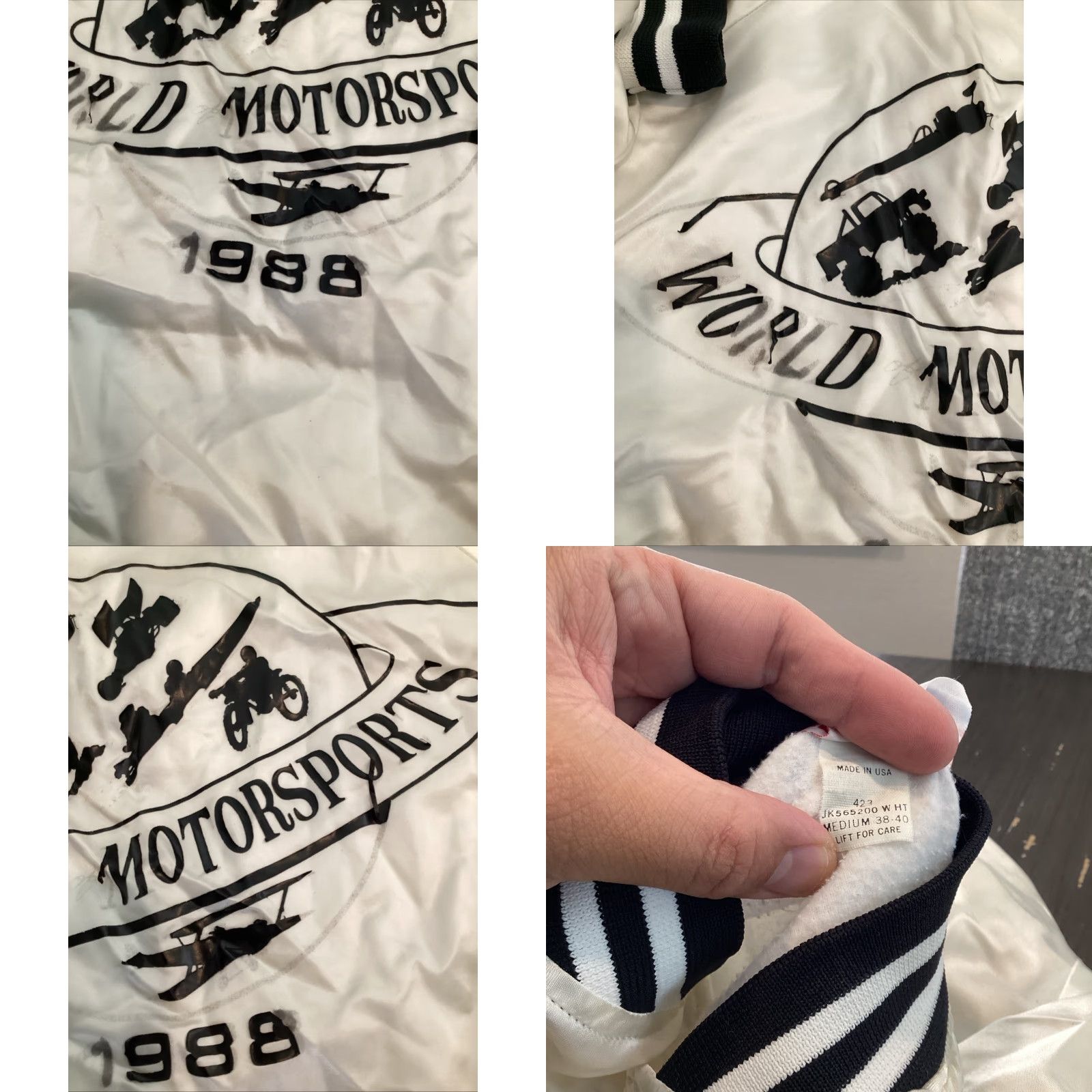 Vintage VINTAGE World Motorsports White Satin Snap Varsity Jacket M Mens 1988 Size US M / EU 48-50 / 2 - 8 Thumbnail