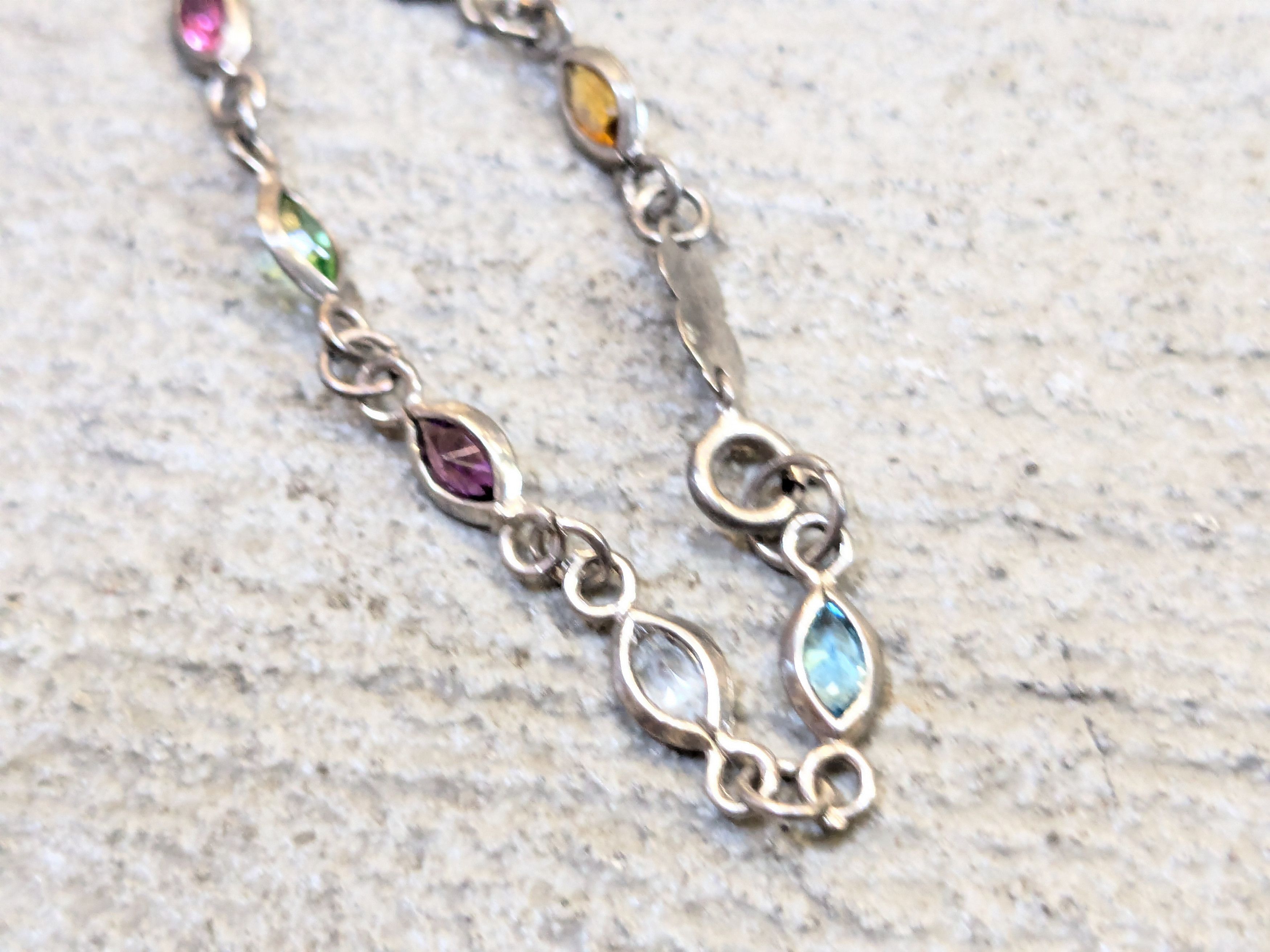Jewelry Vintage Sterling Silver Bracelet 7.75" Marquise Rainbow Size ONE SIZE - 9 Thumbnail