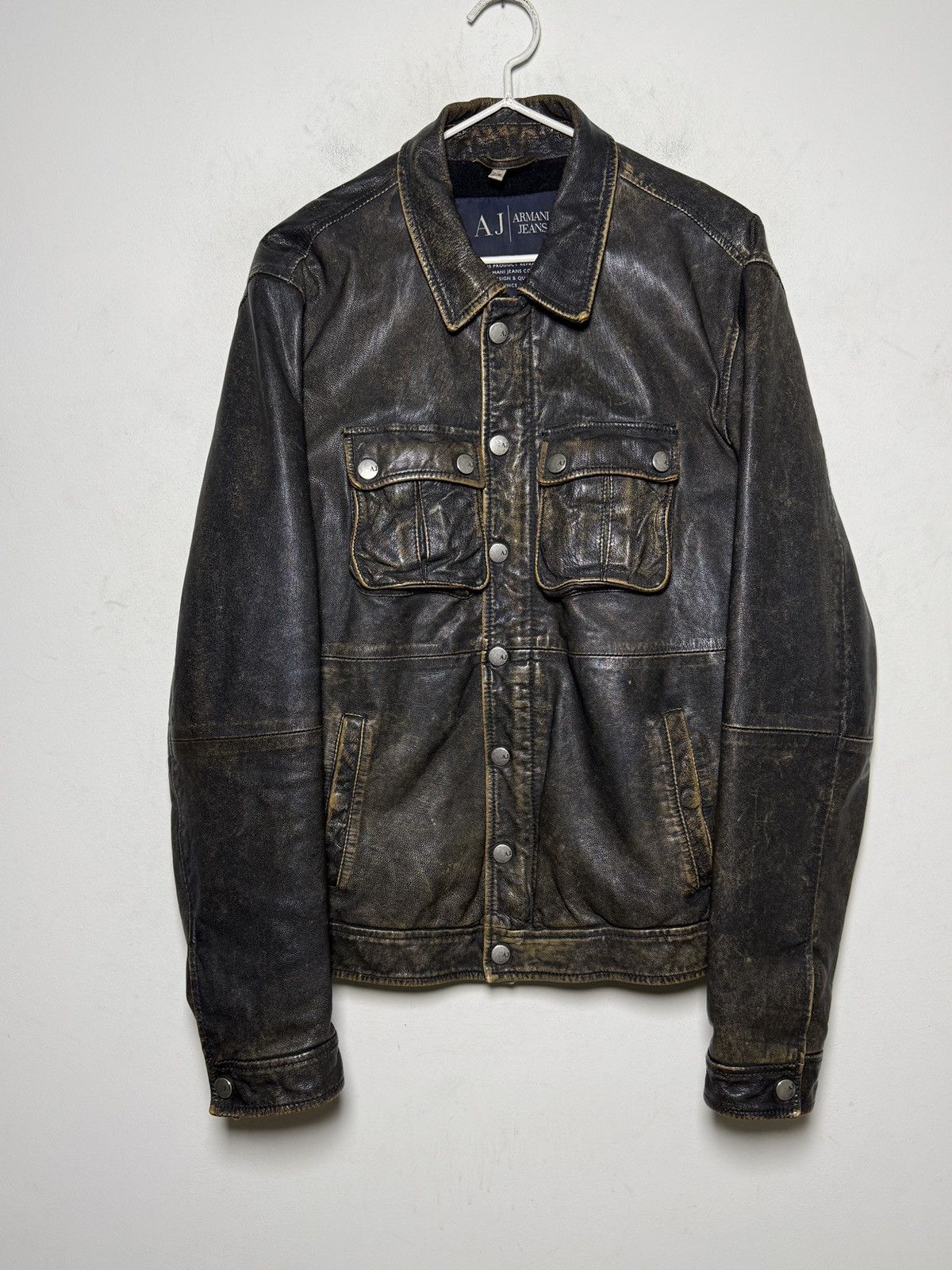 Vintage Armani Jeans leather trucker jacket