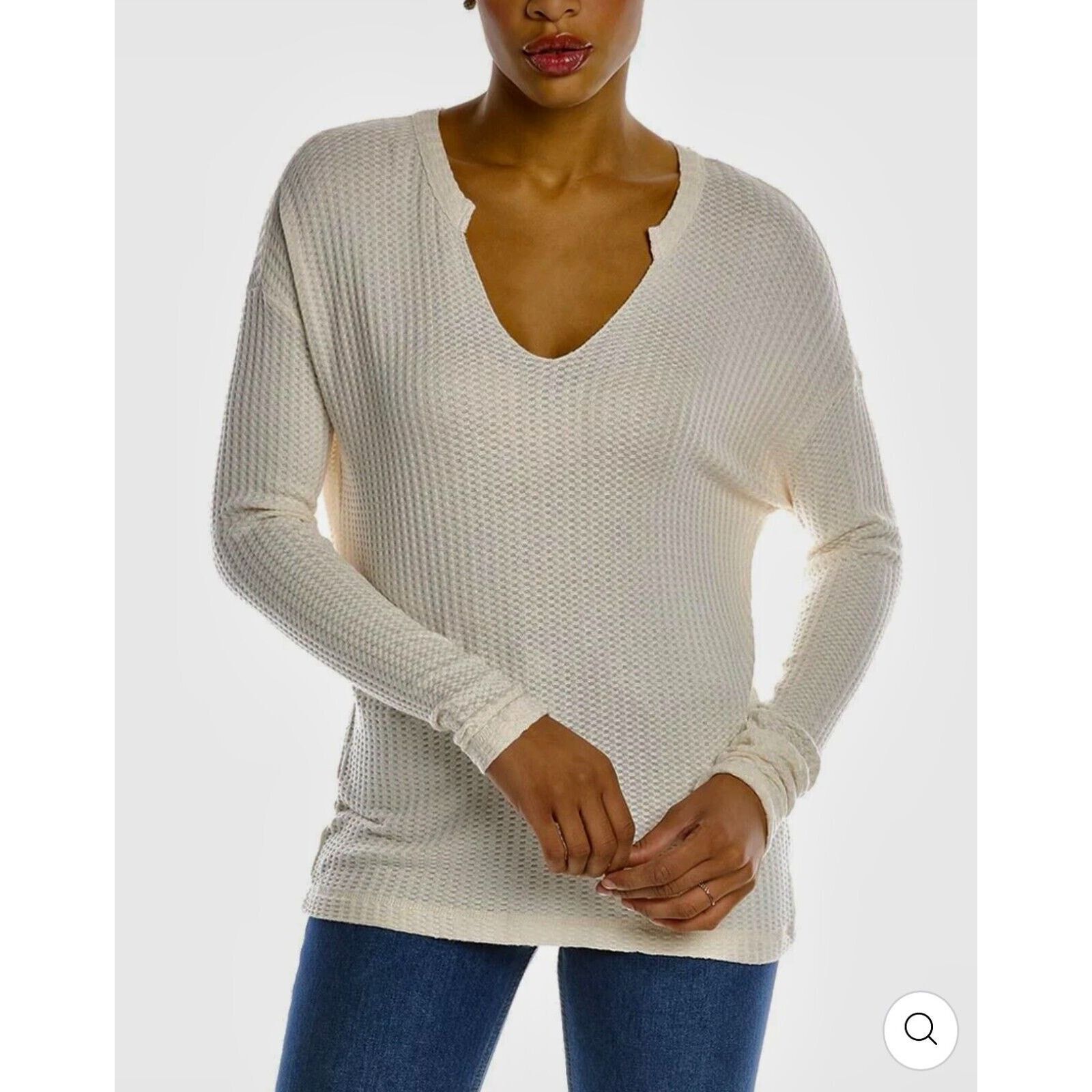 Chaser Brand Chaser Vintage Cream Thermal Raw Split Neck Long Sleeve Top Size S / US 4 / IT 40 - 4 Thumbnail