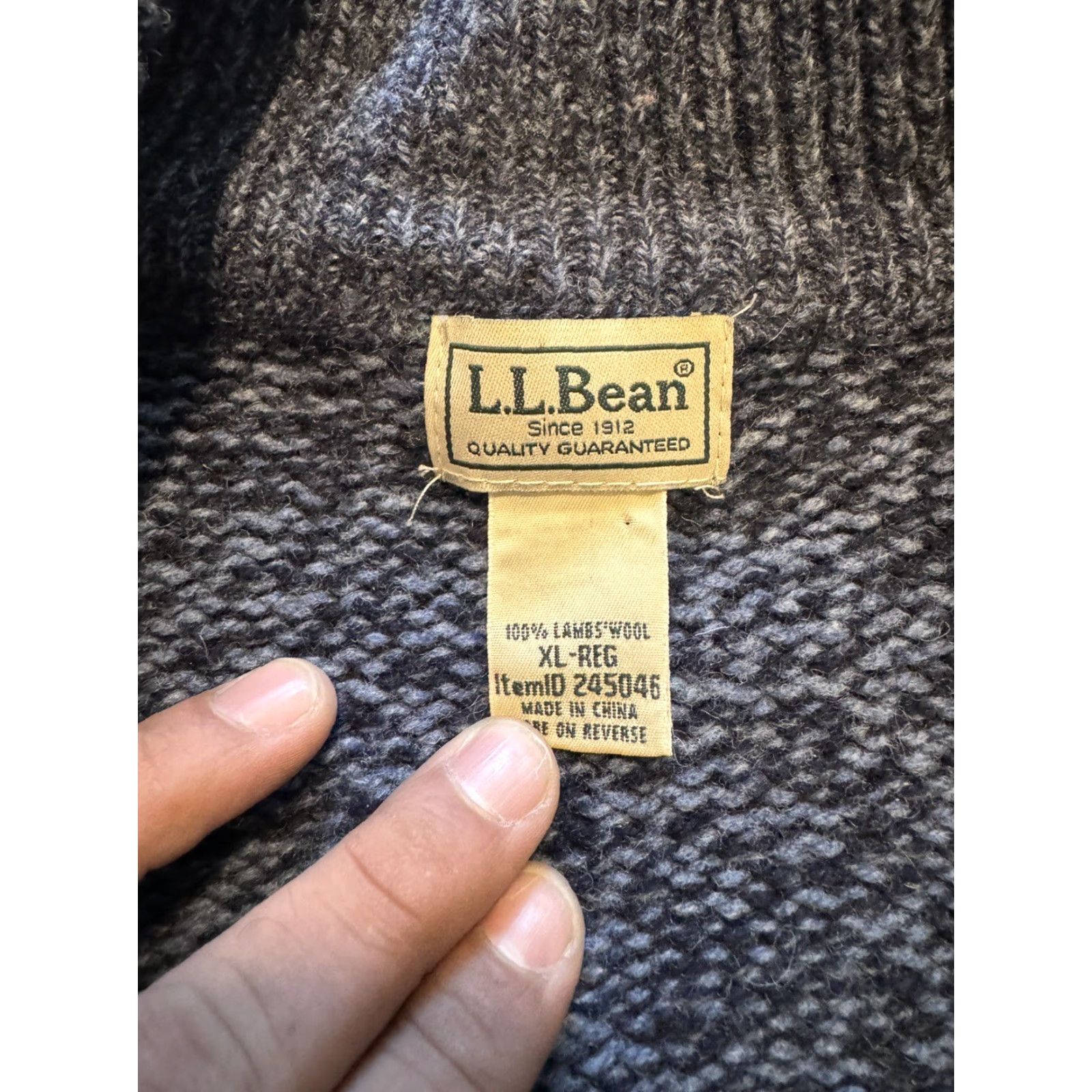 LL Bean Full Zip Heavy Shetland 100% Lambs Wool Sweater Blue Men 