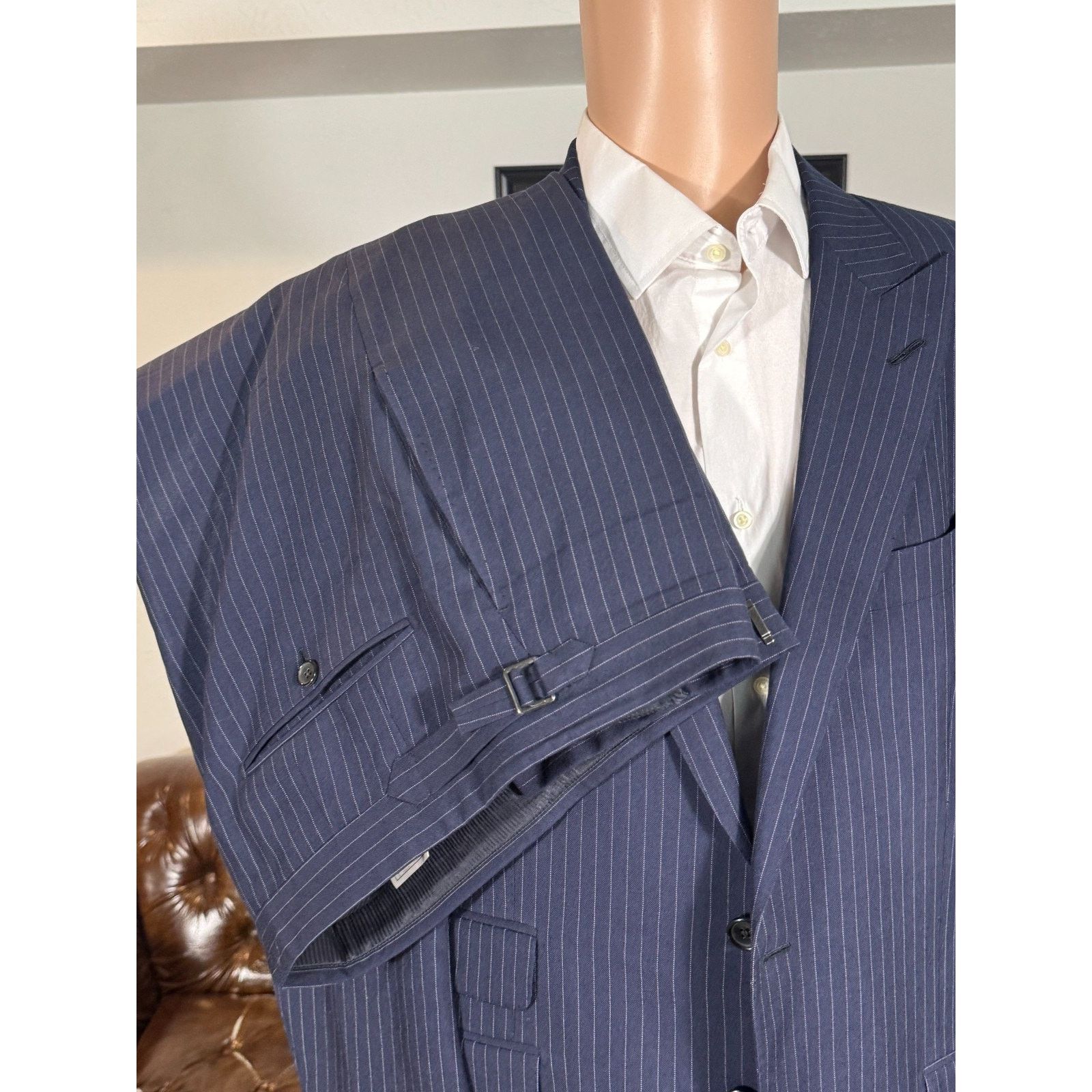 Tom Ford Tom Ford Navy Striped Peak Lapel 2pc Suit O'Connor 52R 42R Size 44R - 2 Thumbnail