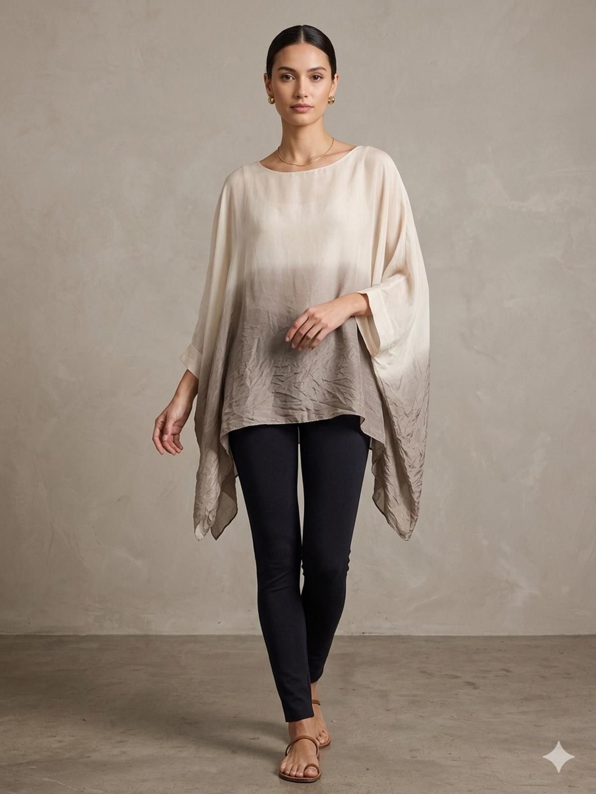 Other Tempo Paris Ombre Beige and Taupe Poncho Top M/L boho Size M / US 6-8 / IT 42-44 - 1 Thumbnail