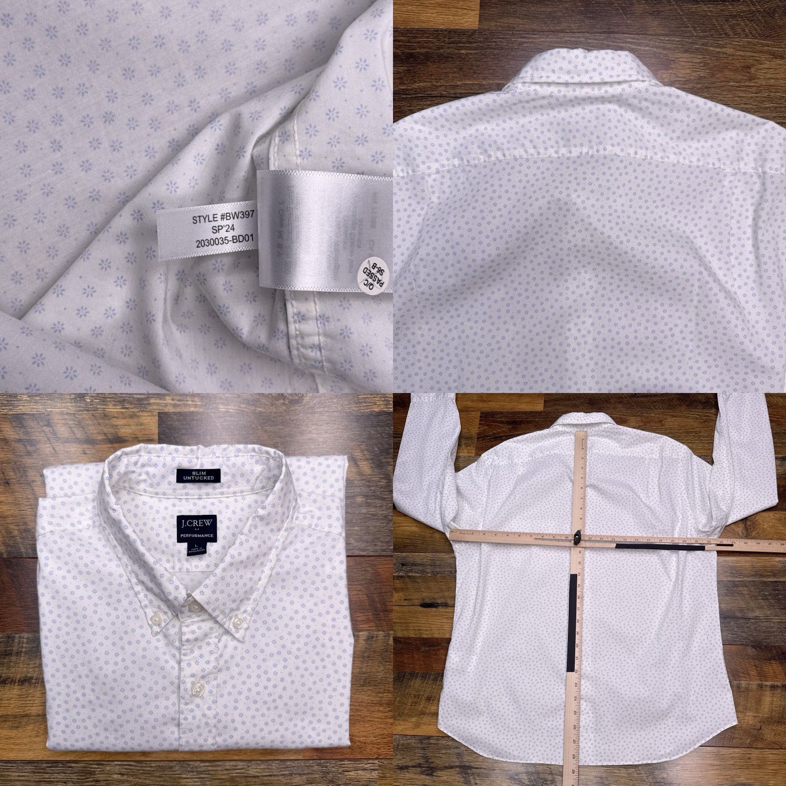 J.Crew J. CREW Shirt Mens Large White Slim Untucked Button-Up Knit Stretch Cotton Blend Geometric Pattern Button-Down Collar All Seasons Casual Shirt Size US L / EU 52-54 / 3 - 8 Thumbnail
