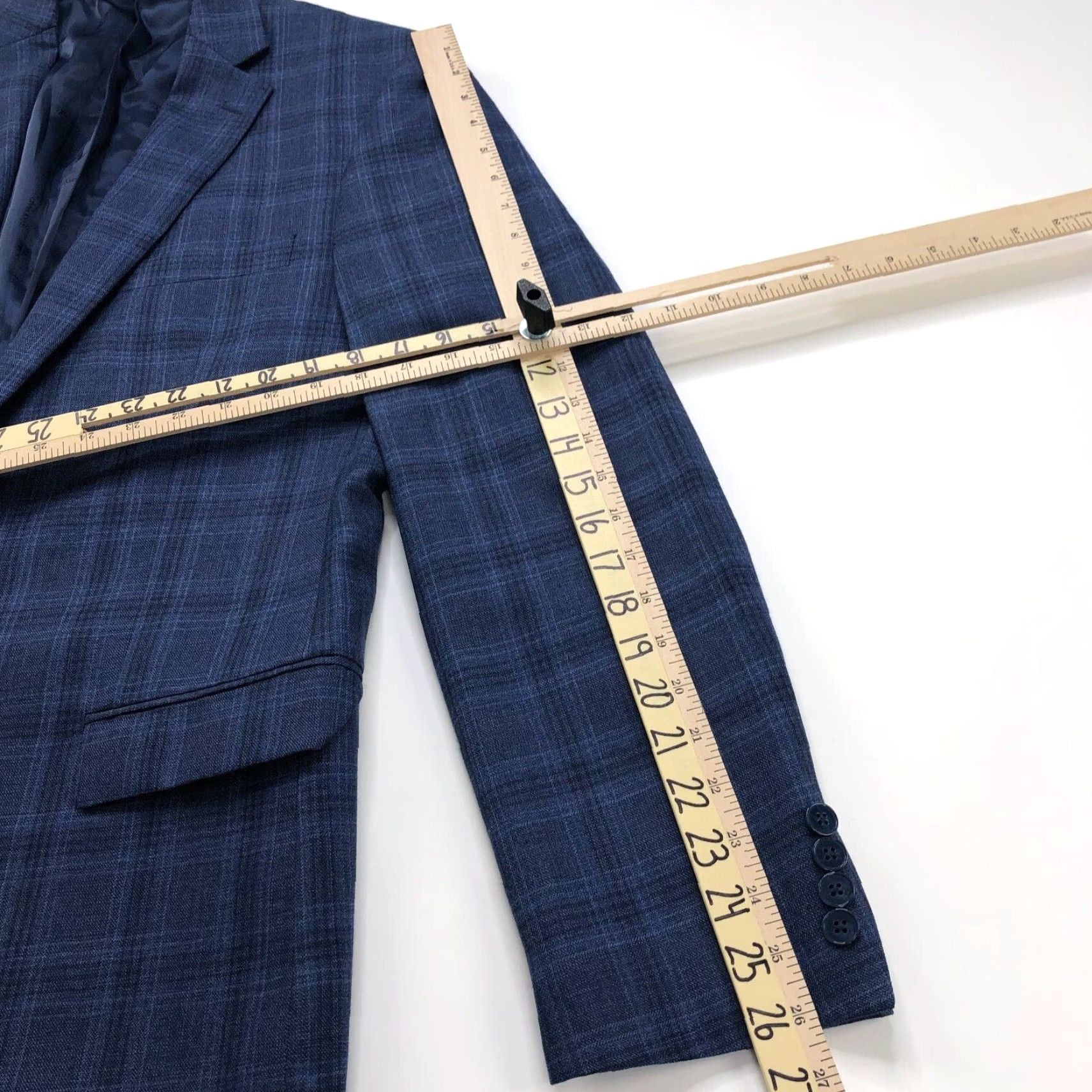 Calvin Klein Calvin Klein Men's Wool Plaid Button Suit Jacket Blue Notch Lapel 2-Button Single-Breasted 40 Regular Size 40R - 7 Thumbnail