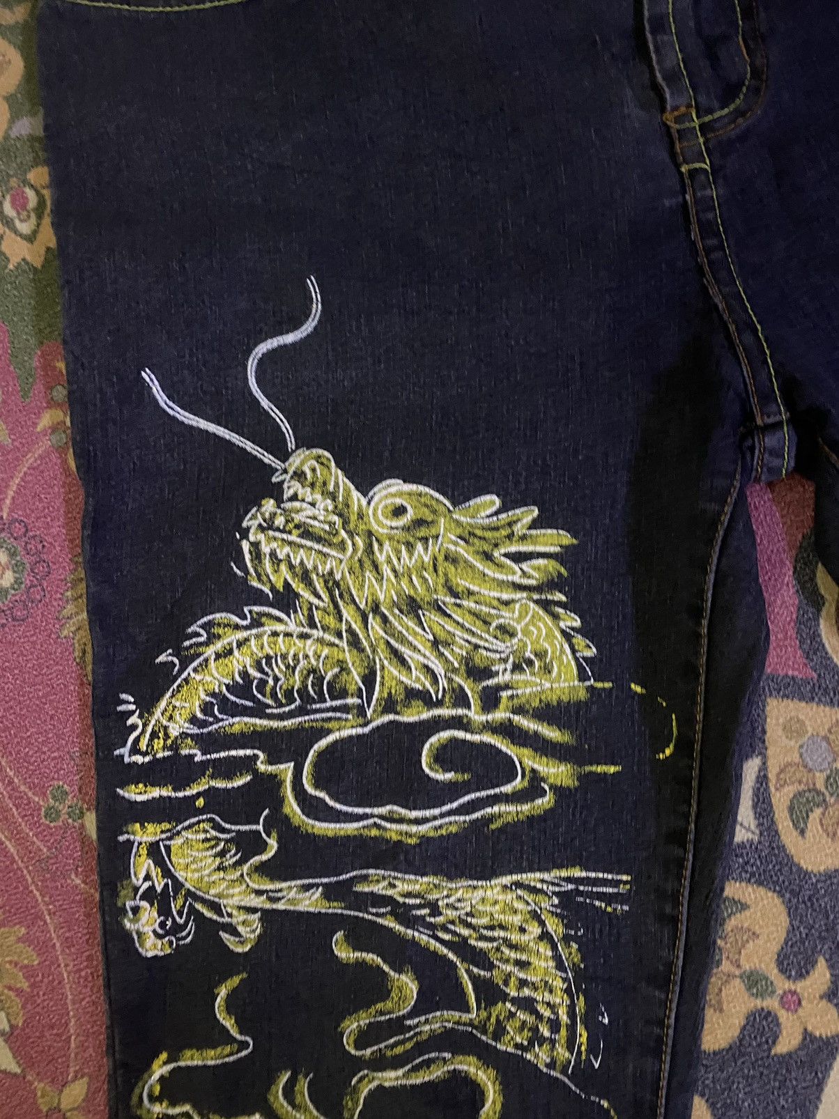 Japanese Brand 🔥FLARE🔥Japanese Brand Aoma Jeans Sukajan Dragon Style Denim Size US 29 - 3 Thumbnail