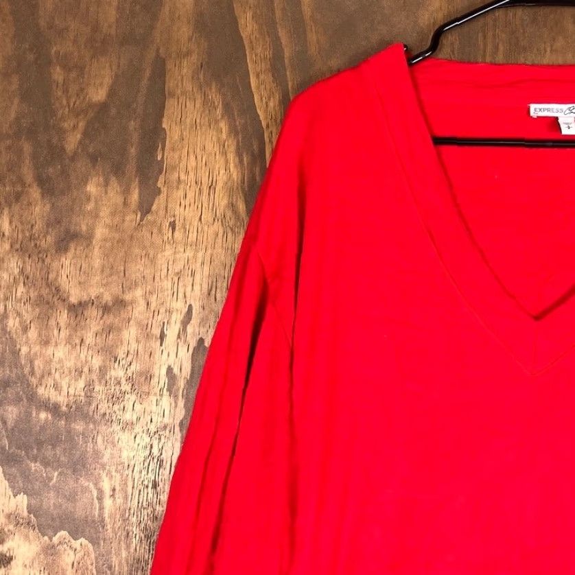 Express Express Womens Sweater Red V Neck Long Sleeve Relaxed Rayon Blend Small Size S / US 4 / IT 40 - 4 Thumbnail